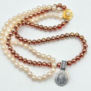 Vintage Eisenberg Faux Pearl Iridescent Bronze Double Strand Bead Necklace NWT